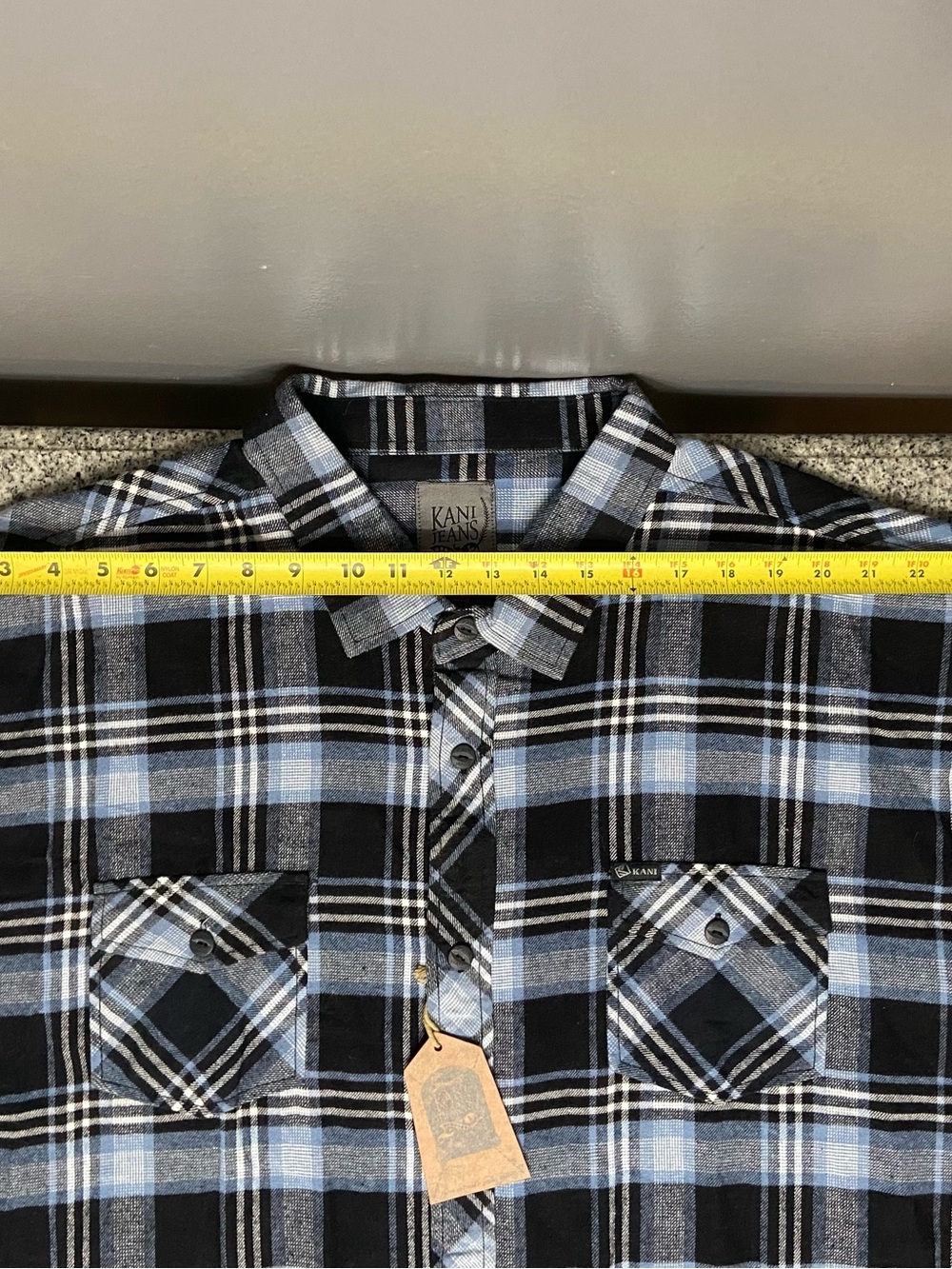 KARL KANI Mens Flannel Plaid Button Up Shirt Blue Black White 4X Outdoors - Picture 15 of 17